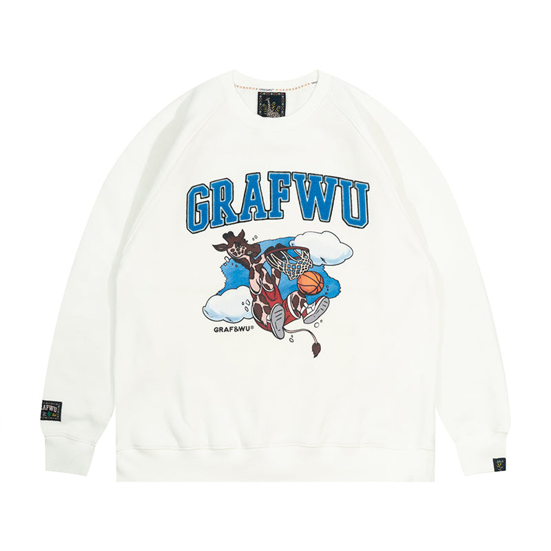GRAF&WU Street Activity Giraffe Retro Thin Fleece Crewneck Sweatshirt