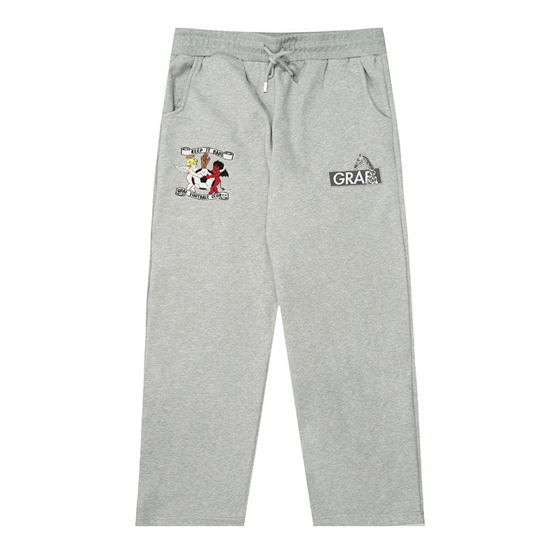 GRAF&WU Football Club Blokecore Floral Angel Devil Fleece Casual Pants