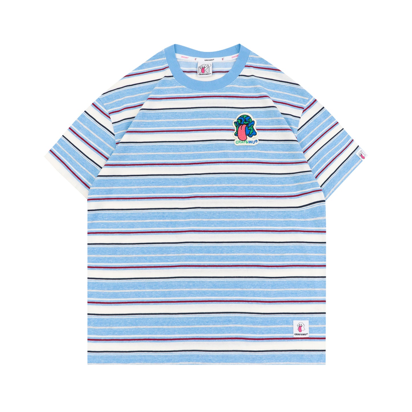 GRAF&WU OG Cute Ghost Angel Devil Embroidered Colorful Striped T-Shirt