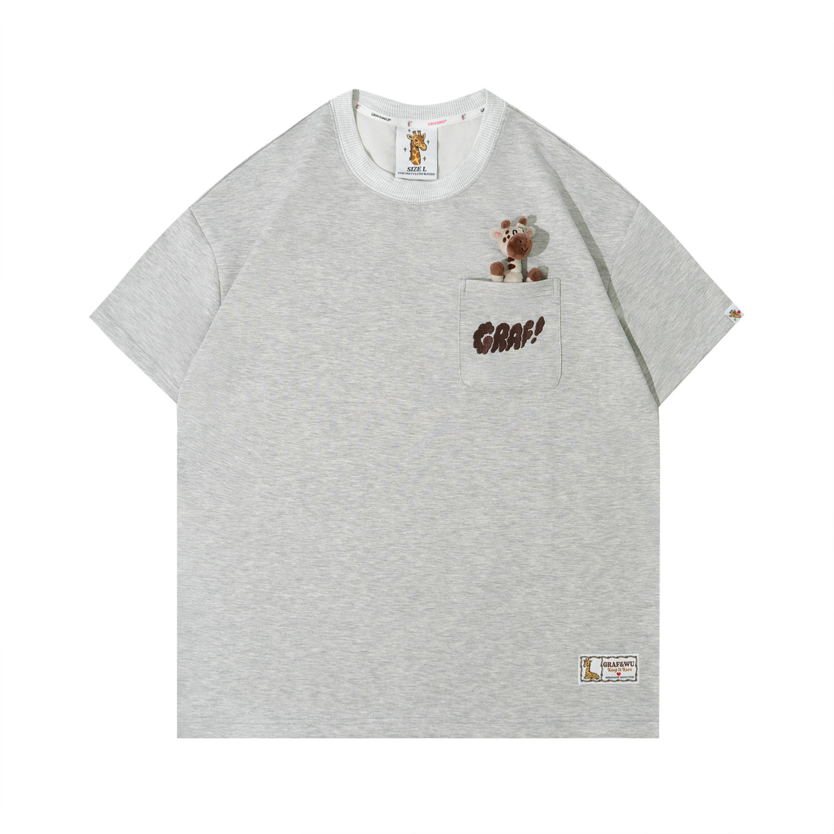 GRAF&WU Pocket Plush Doll Giraffe Angel Cute Ghost Characters Design T-Shirt