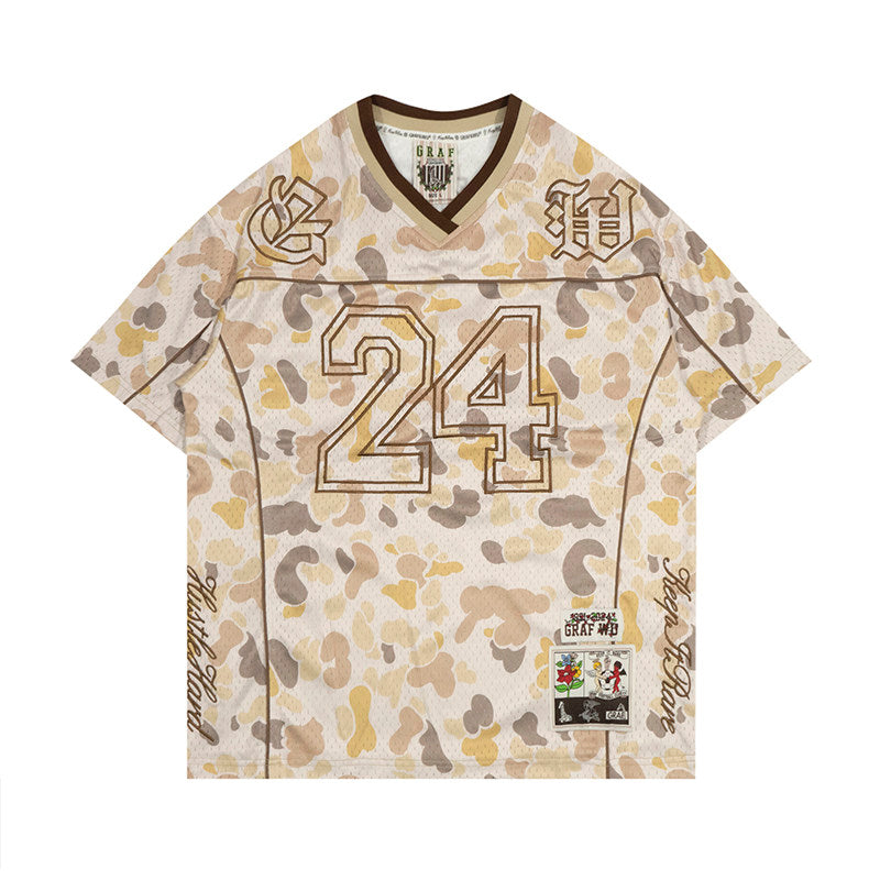 GRAF&WU No.24 Embroidered Mesh Street Camouflage Loose Short-sleeved Jersey