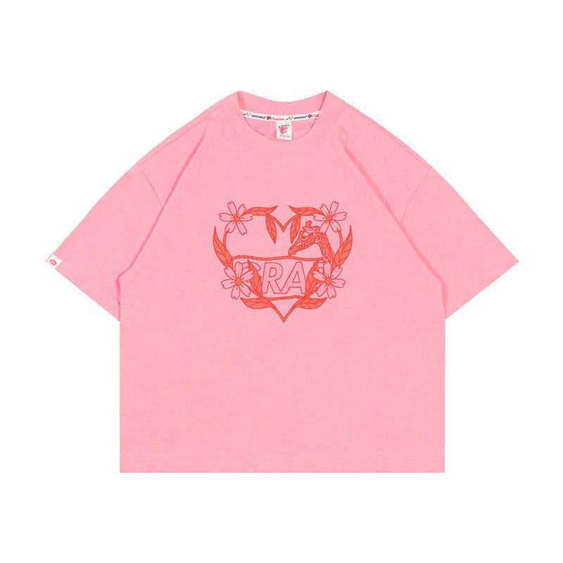 GRAF&WU Flower Heart Shape Deer Hot Girls Crop Top T-shirt