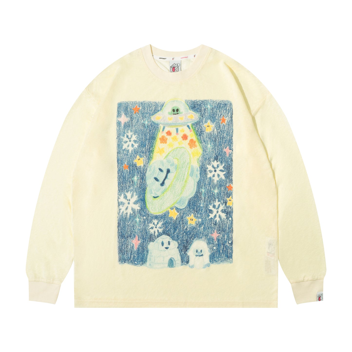 GRAF&WU Tencel Thin Long-Sleeve Cute Ghost Planet Art Shirt