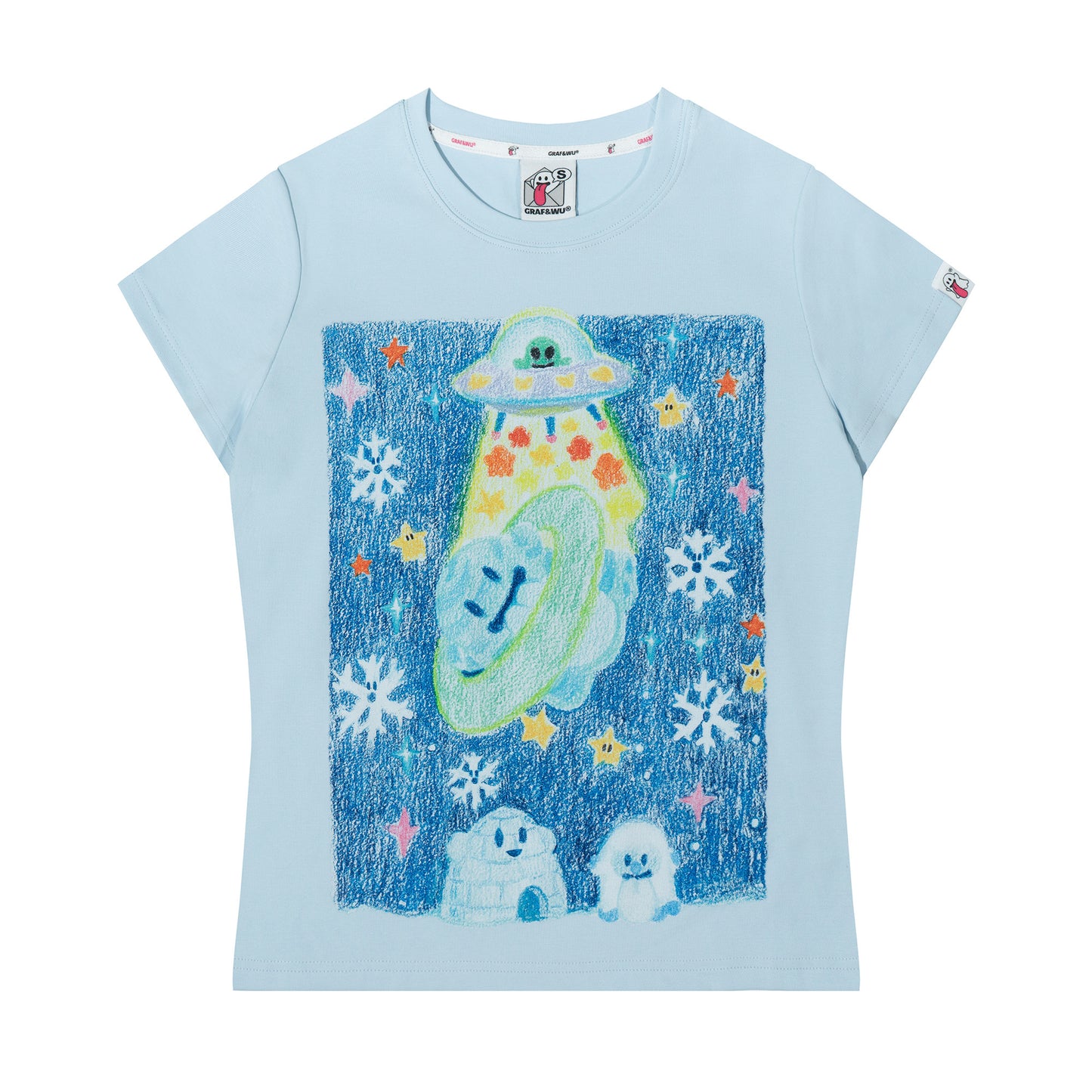 GRAF&WU Artistic Painted Solar System Planets Cute Ghost Hot Girl T-shirt