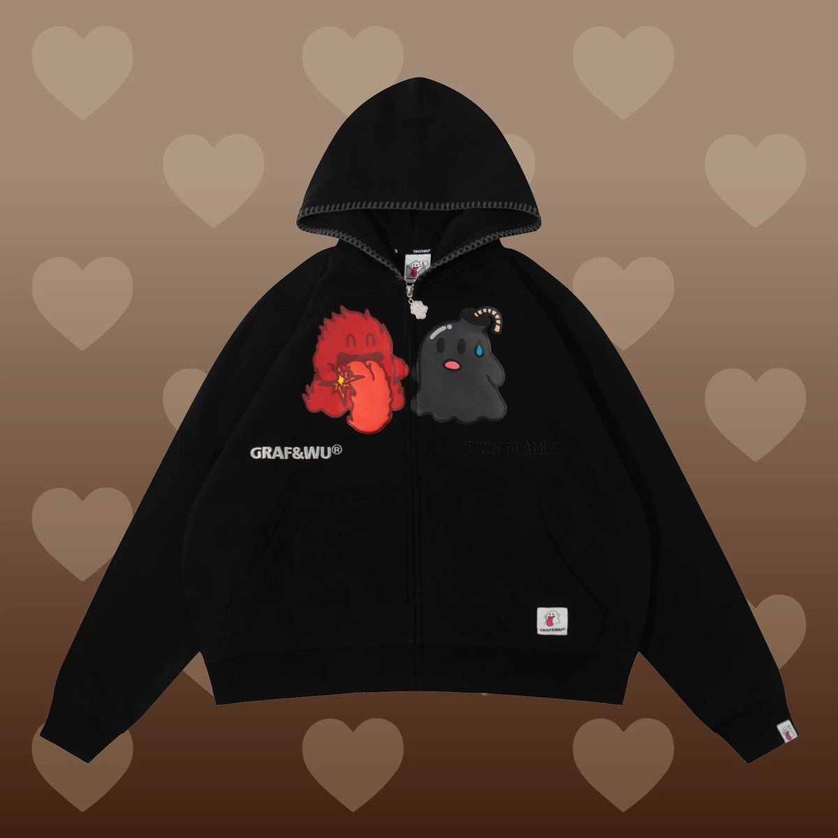 GRAF&WU Twin Flame Cute Ghost Stitching Loose Striped Couple's Sweatshirt Cardigan