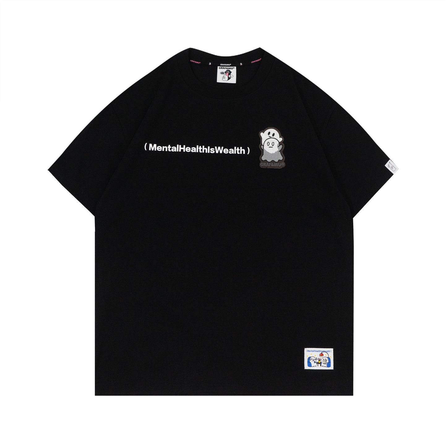 GRAF&WU Mental Health Series Cute Ghost Embroidery Graphic T-Shirt