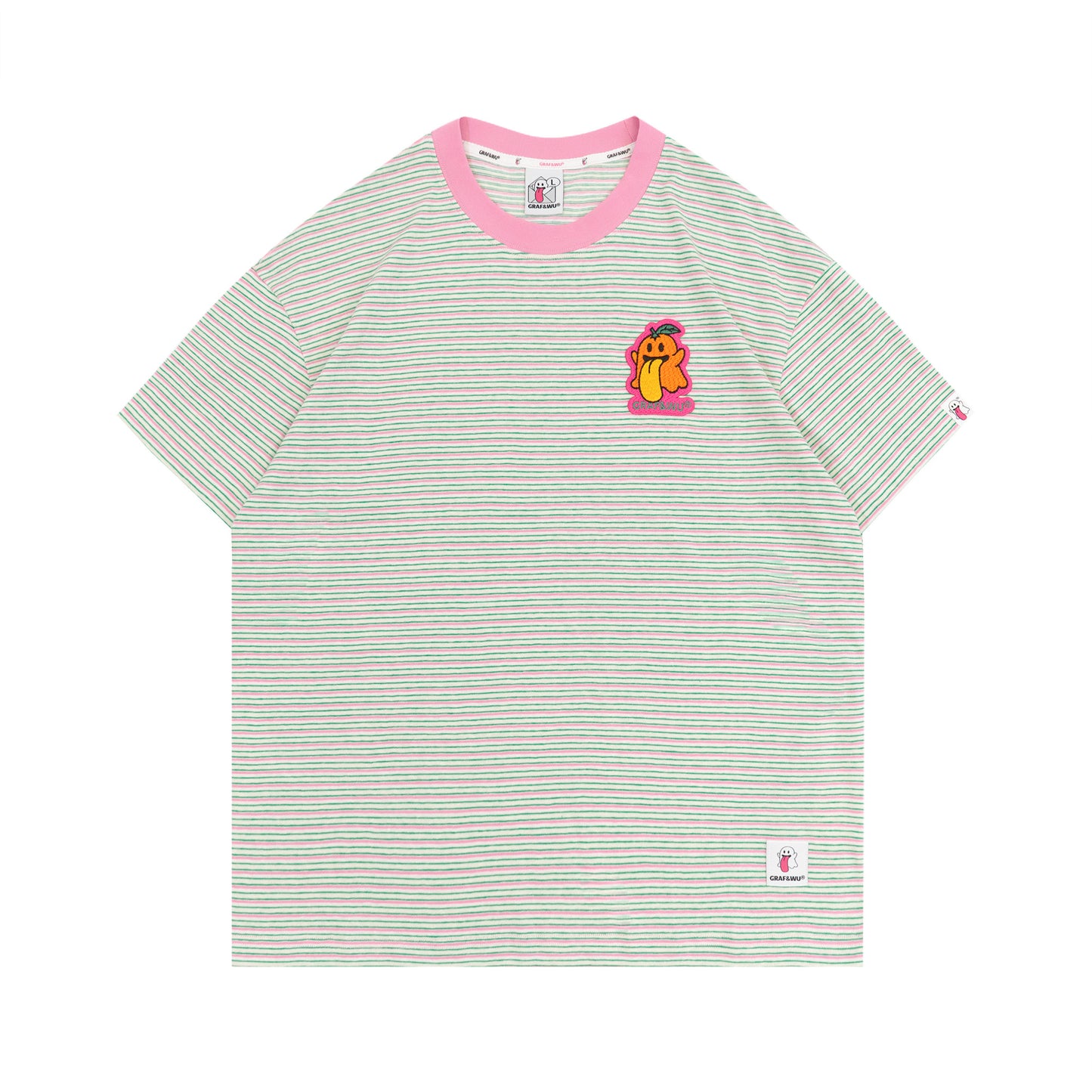 GRAF&WU OG Cute Ghost Angel Devil Embroidered Colorful Striped T-Shirt