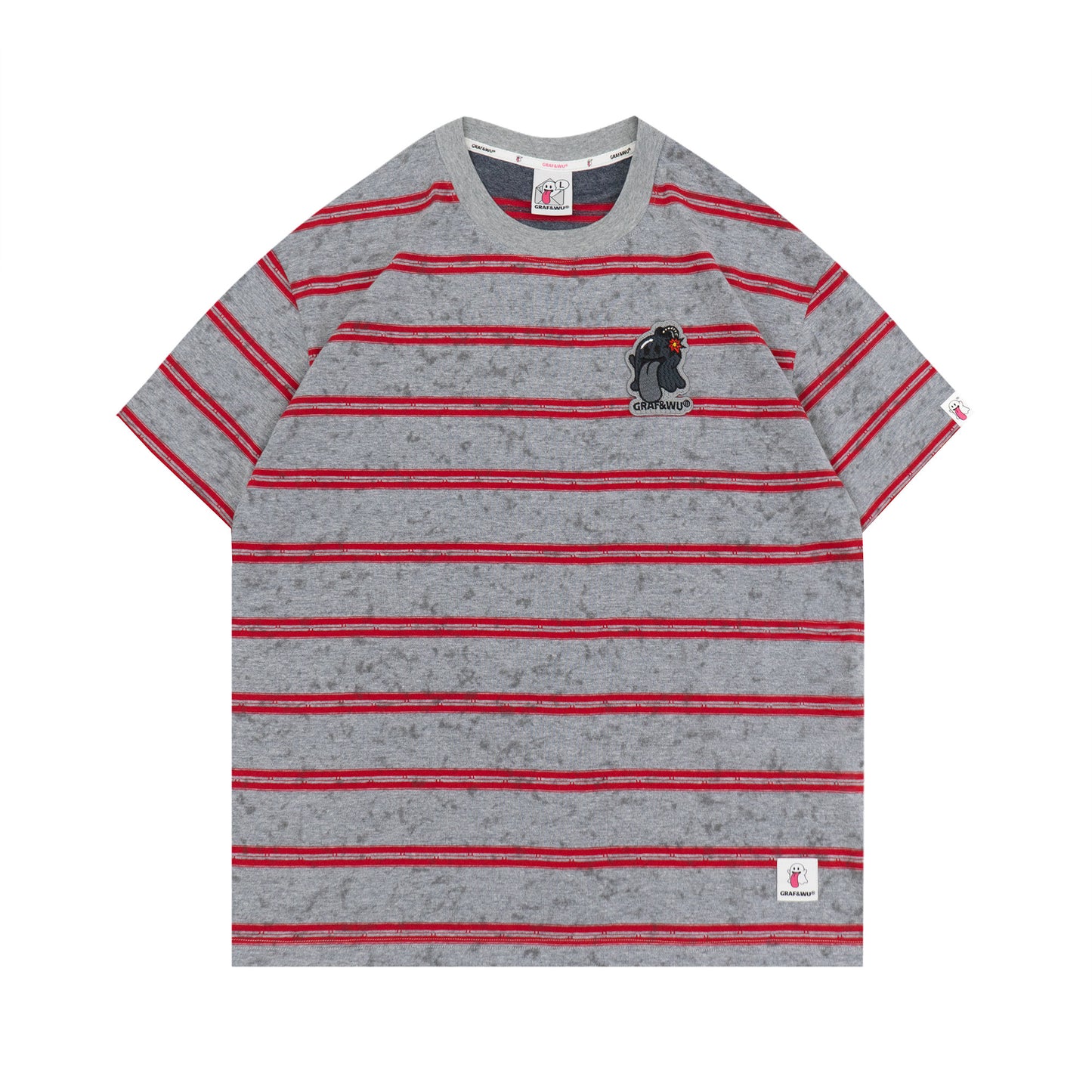 GRAF&WU OG Cute Ghost Angel Devil Embroidered Colorful Striped T-Shirt