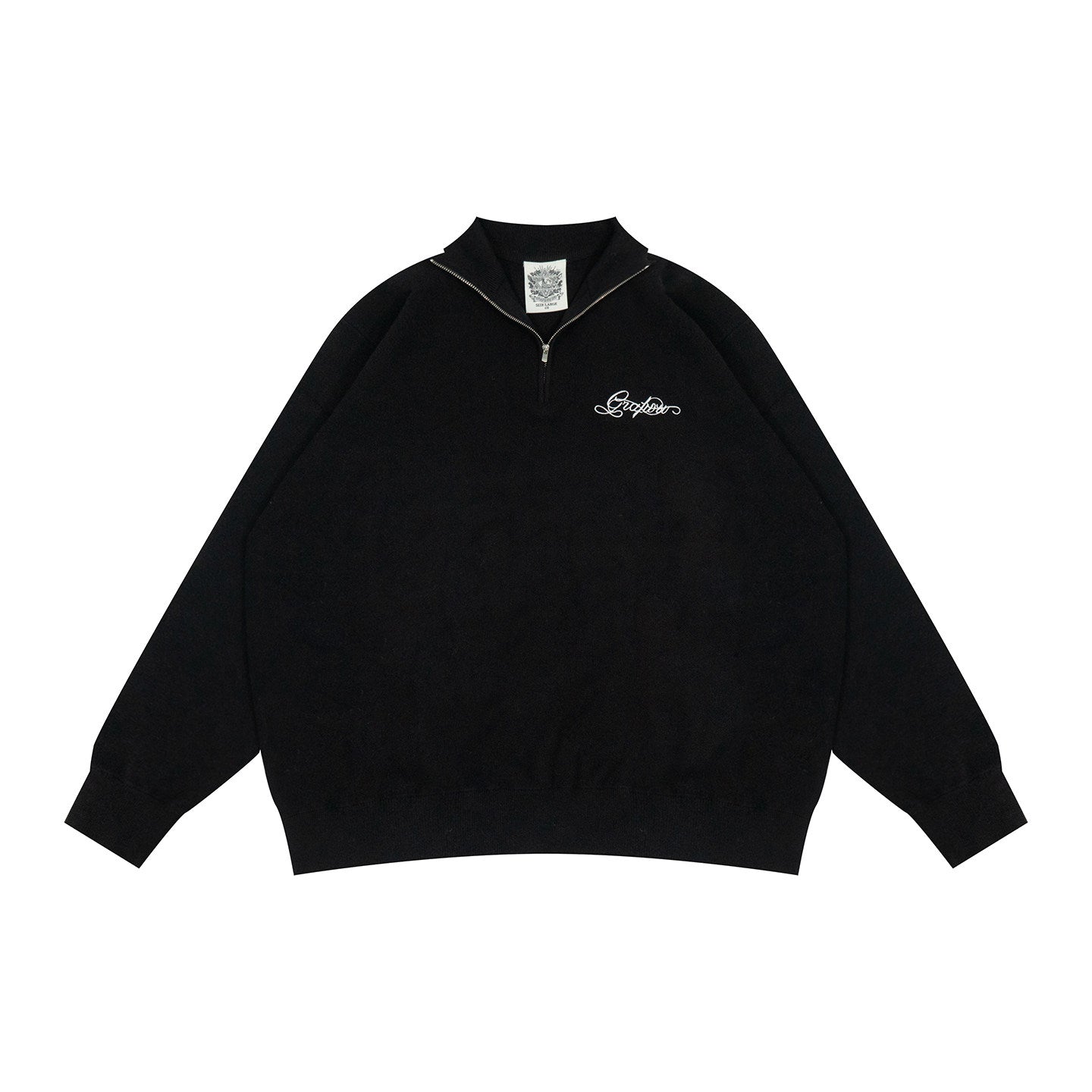 GRAF&WU Letter Embroidery Half-Zip Polo Collar Sweater