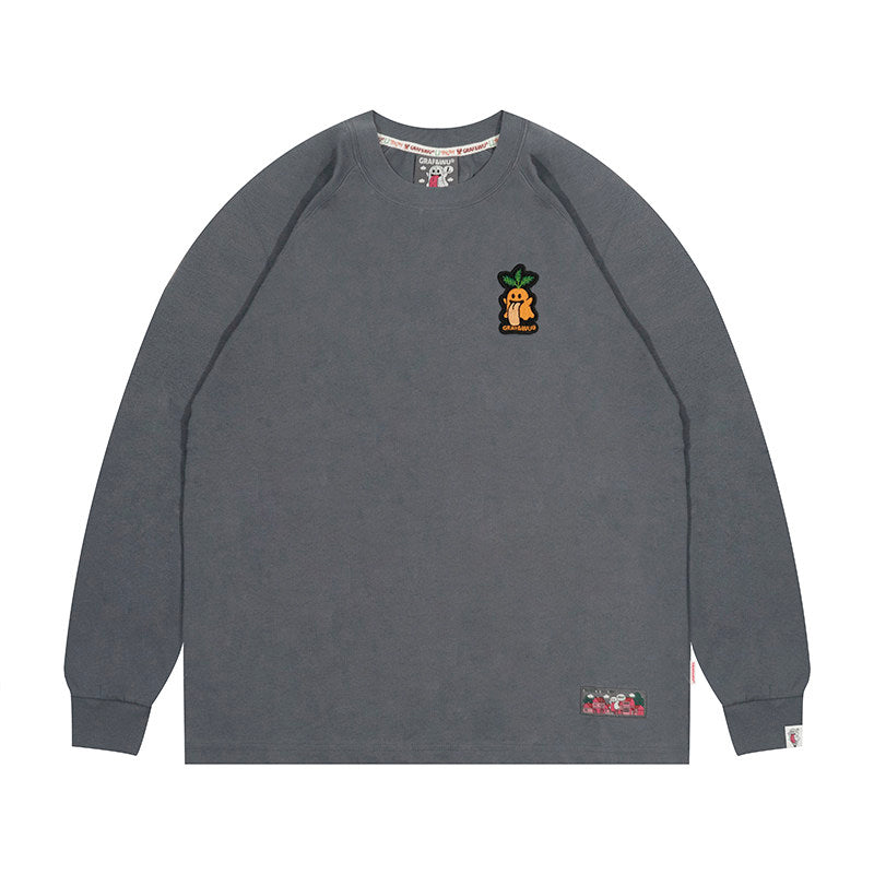GRAF&WU Vegetable Cute Ghost Character Embroidered Long Sleeve Shirt