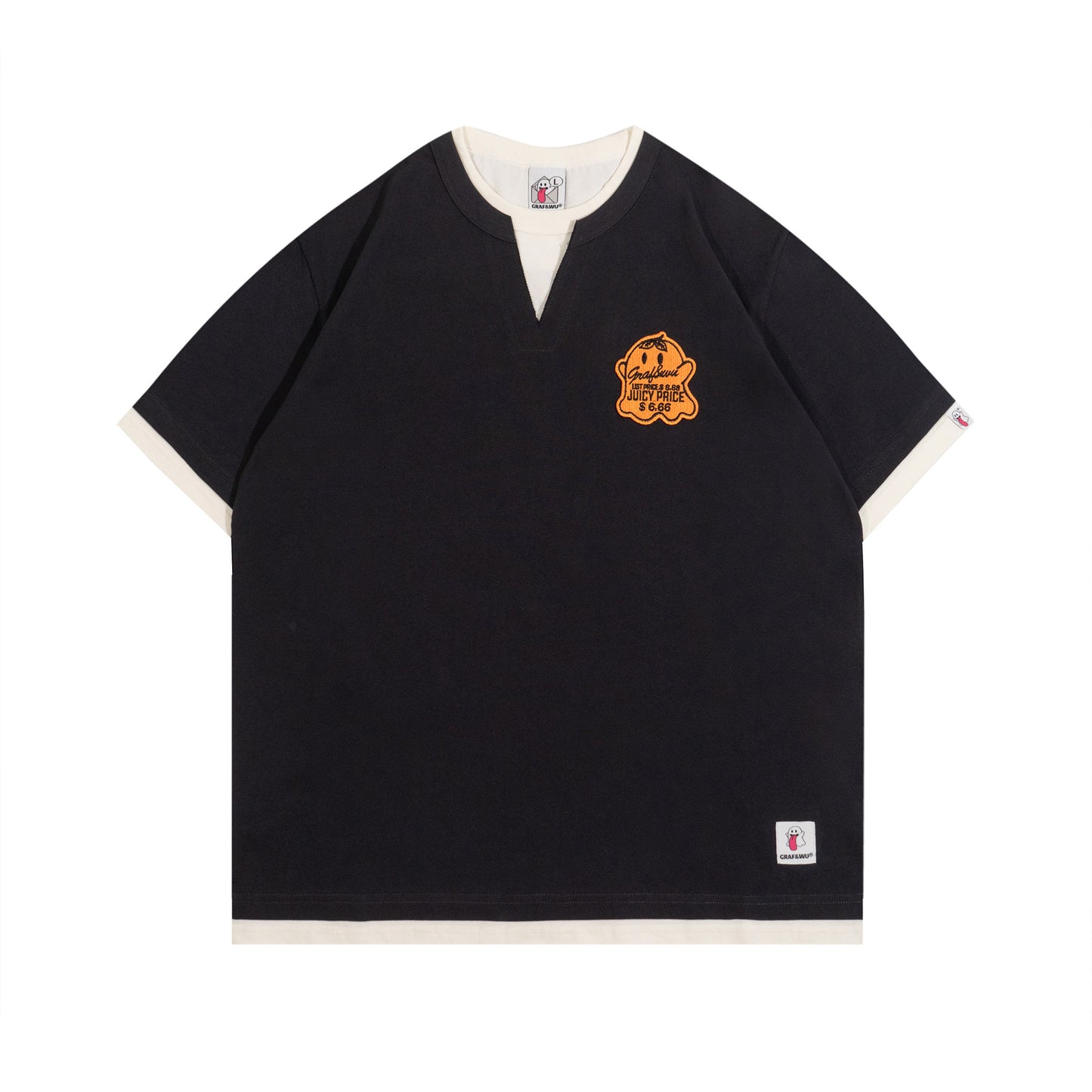 GRAF&WU Vintage Fake Two-Piece Notch Crew Neck T-Shirt
