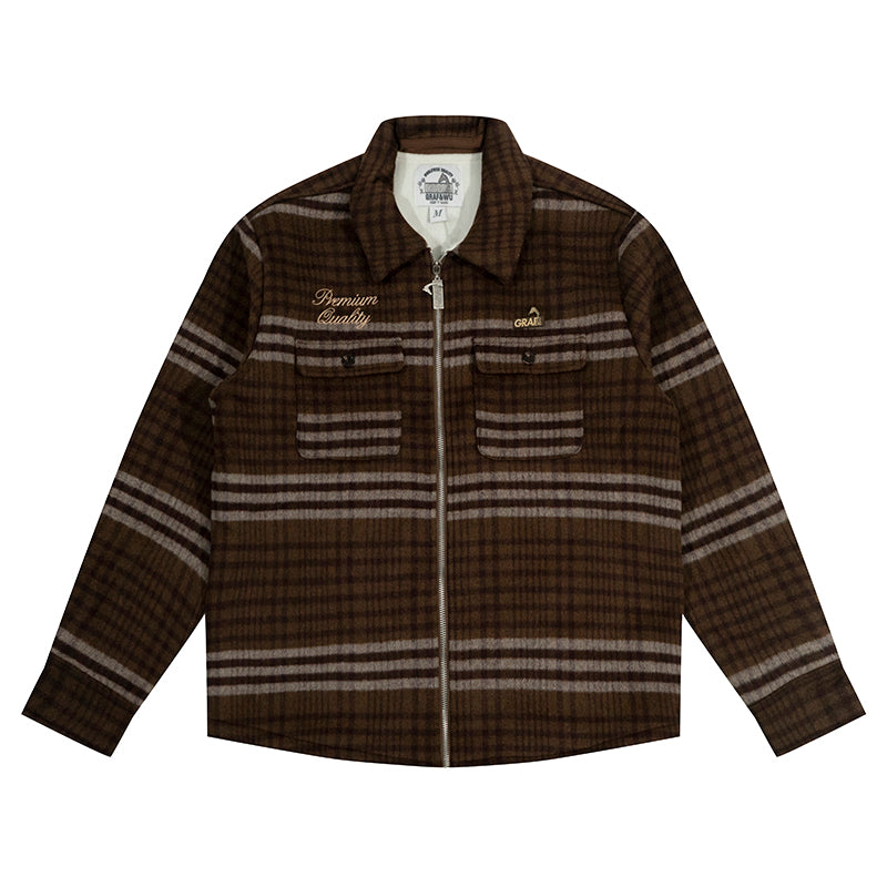 GRAF&WU Metal Deer Logo Woolen Checked Shirt Jacket