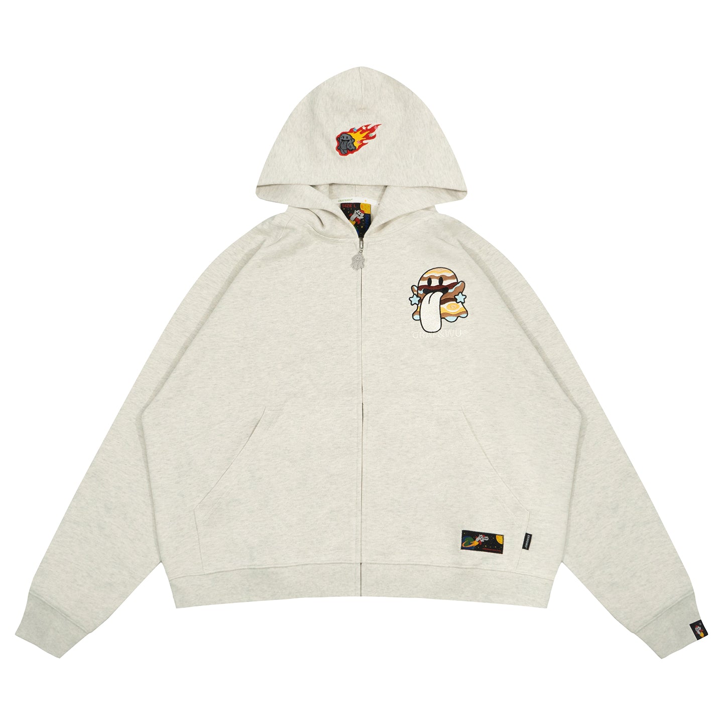 GRAF&WU Solar System Planet Cute Ghost Embroidered Zip-up Hoodie