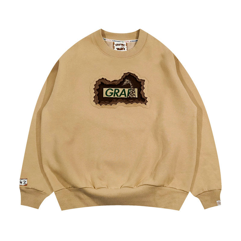 GRAF&WU Classic Erosion 2.0 3D Design Casual Fleece Crew Neck Sweatshirt