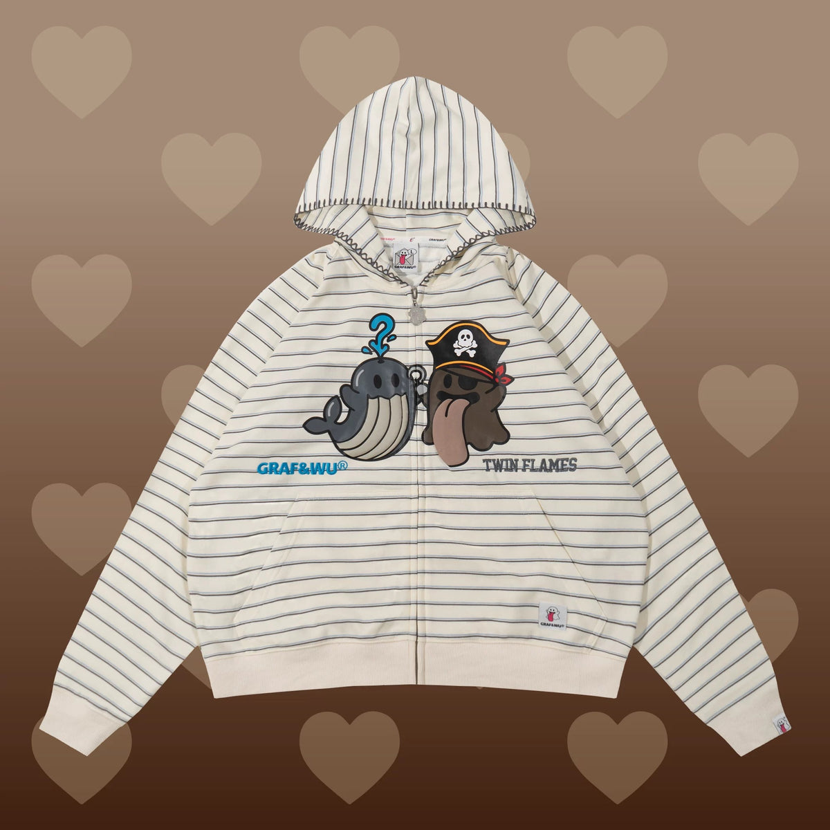 GRAF&WU Twin Flame Cute Ghost Stitching Loose Striped Couple's Sweatshirt Cardigan