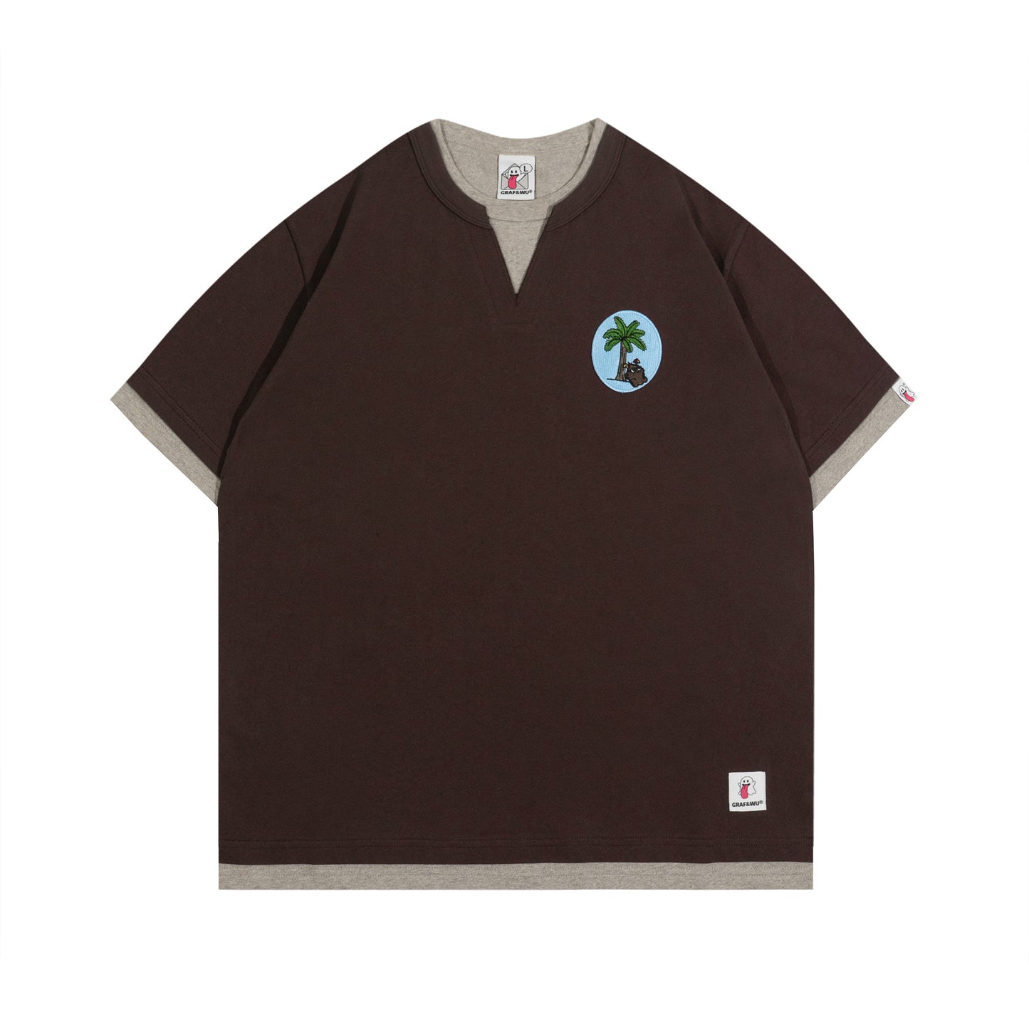 GRAF&WU Vintage Fake Two-Piece Notch Crew Neck T-Shirt