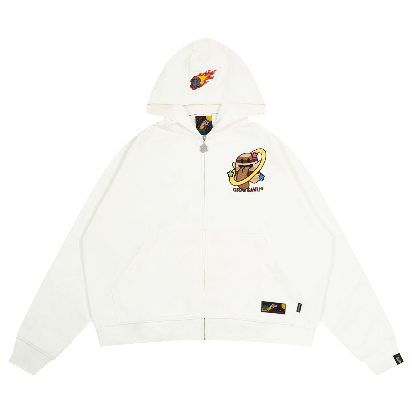 GRAF&WU Solar System Planet Cute Ghost Embroidered Zip-up Hoodie