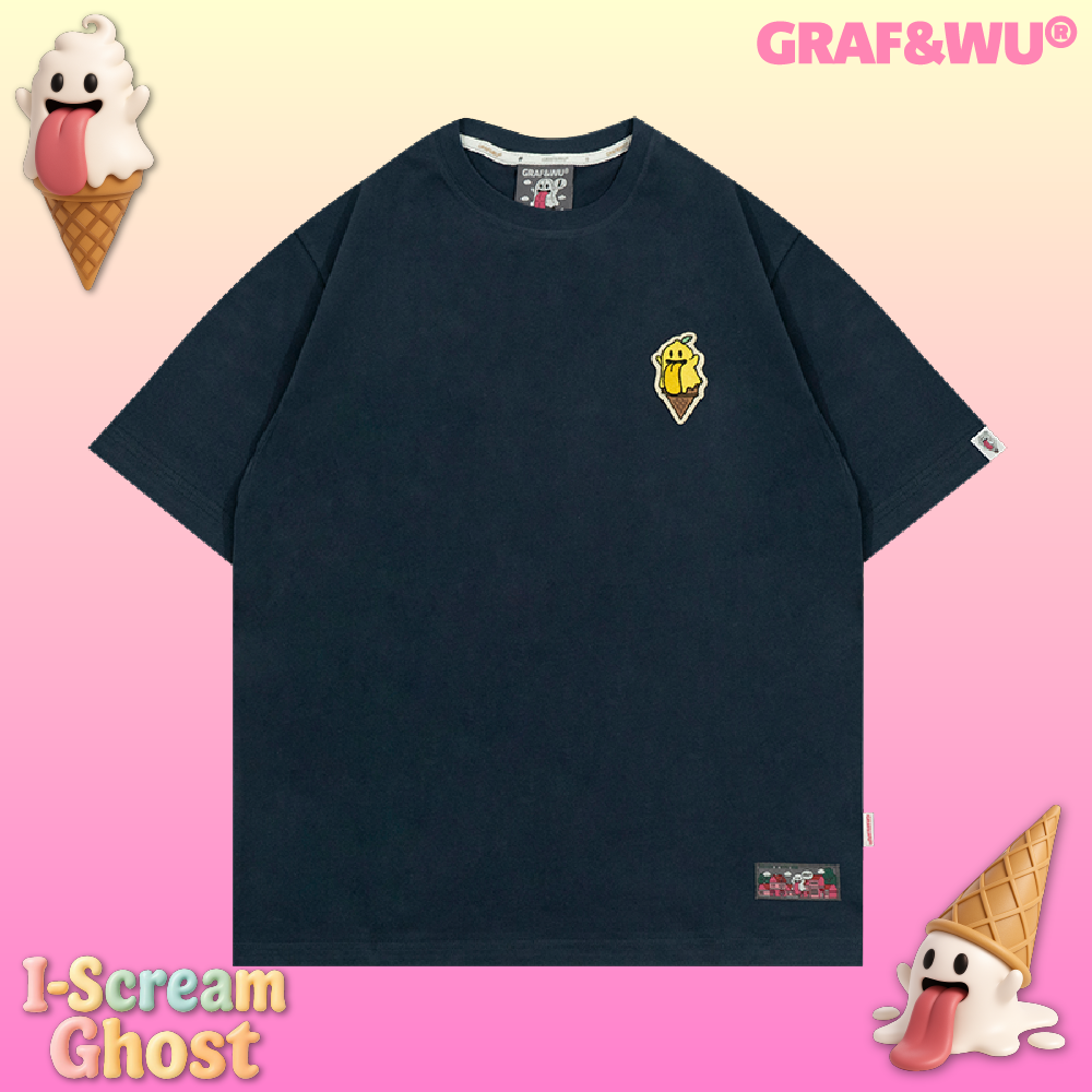 GRAF&WU T-Shirts Ice Cream Cute Ghost T-Shirt Fashion Cotton Short-Sleeved Men Women Casual Short Sleeve Summer T-Shirts For Ice Cream Lovers