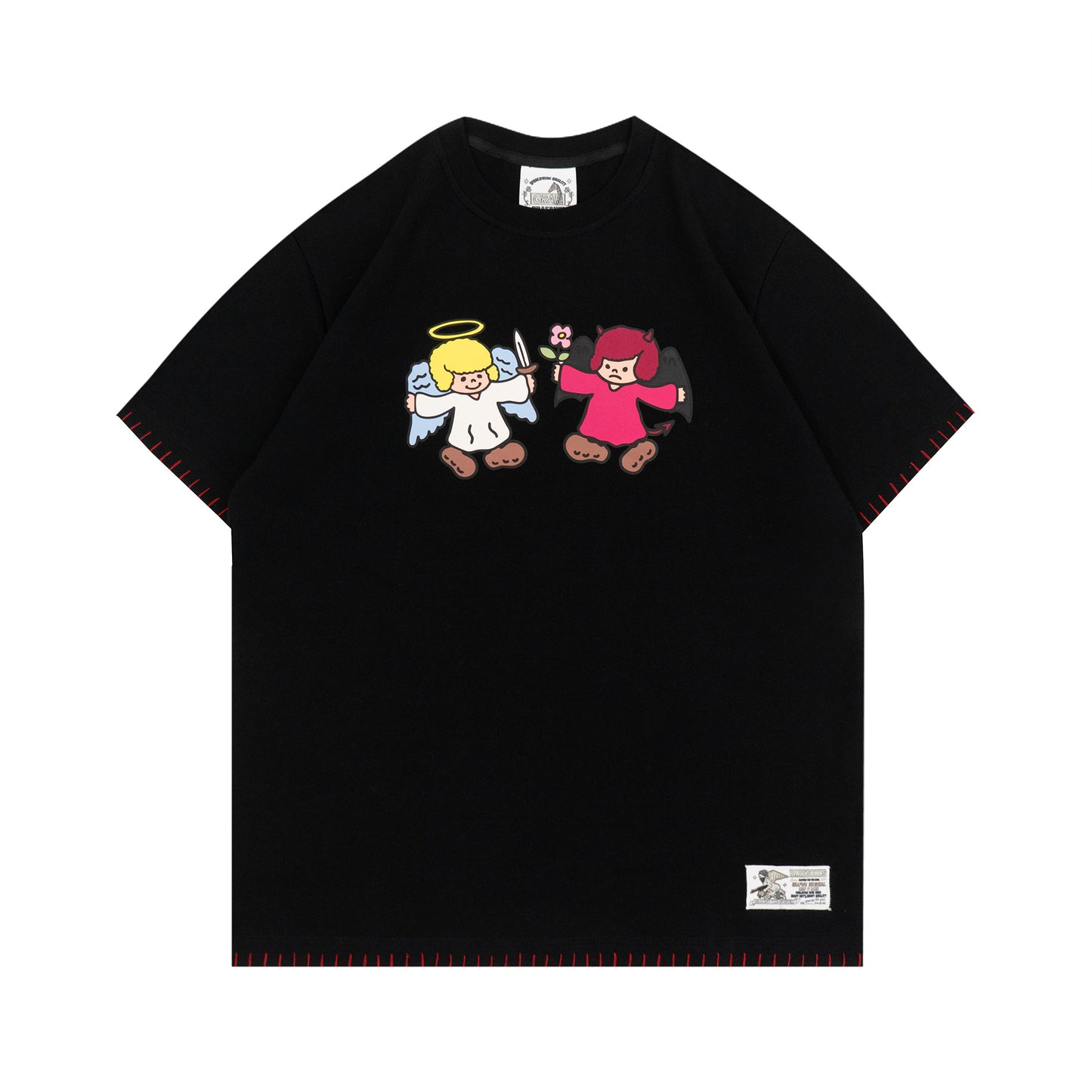 GRAF&WU Cartoon Retro Angel Devil Streetwear Loose T-shirt