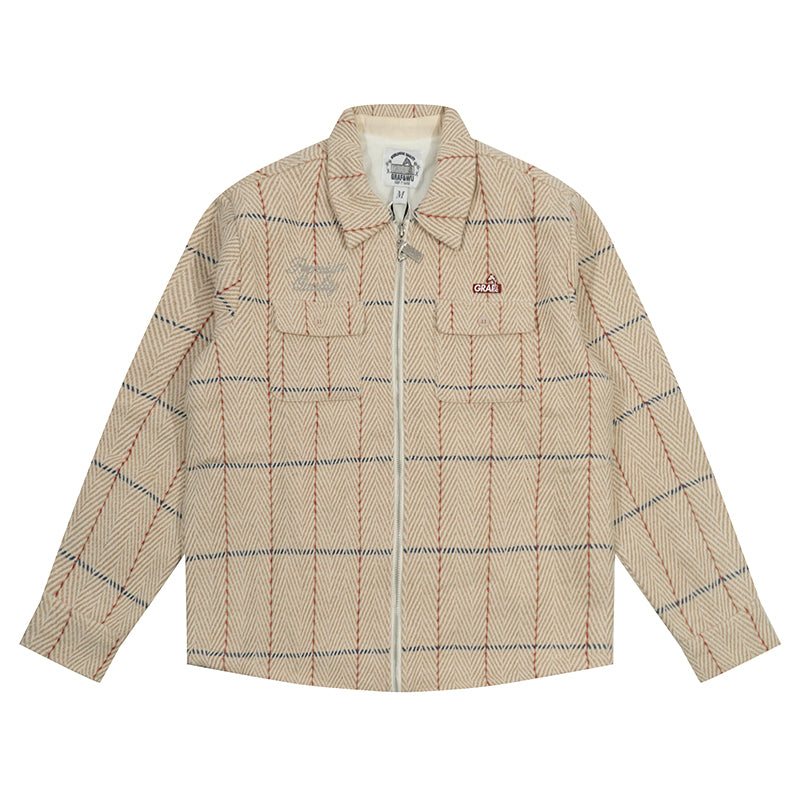 GRAF&WU Metal Deer Logo Woolen Checked Shirt Jacket