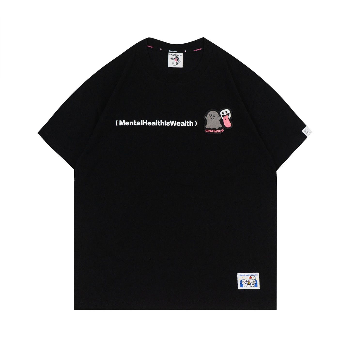 GRAF&WU Mental Health Series Cute Ghost Embroidery Graphic T-Shirt
