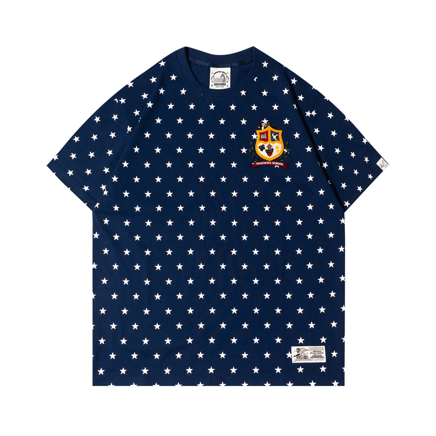 GRAF&WU Starry Cow Cat University Badge Embroidered Streetwear T-shirt