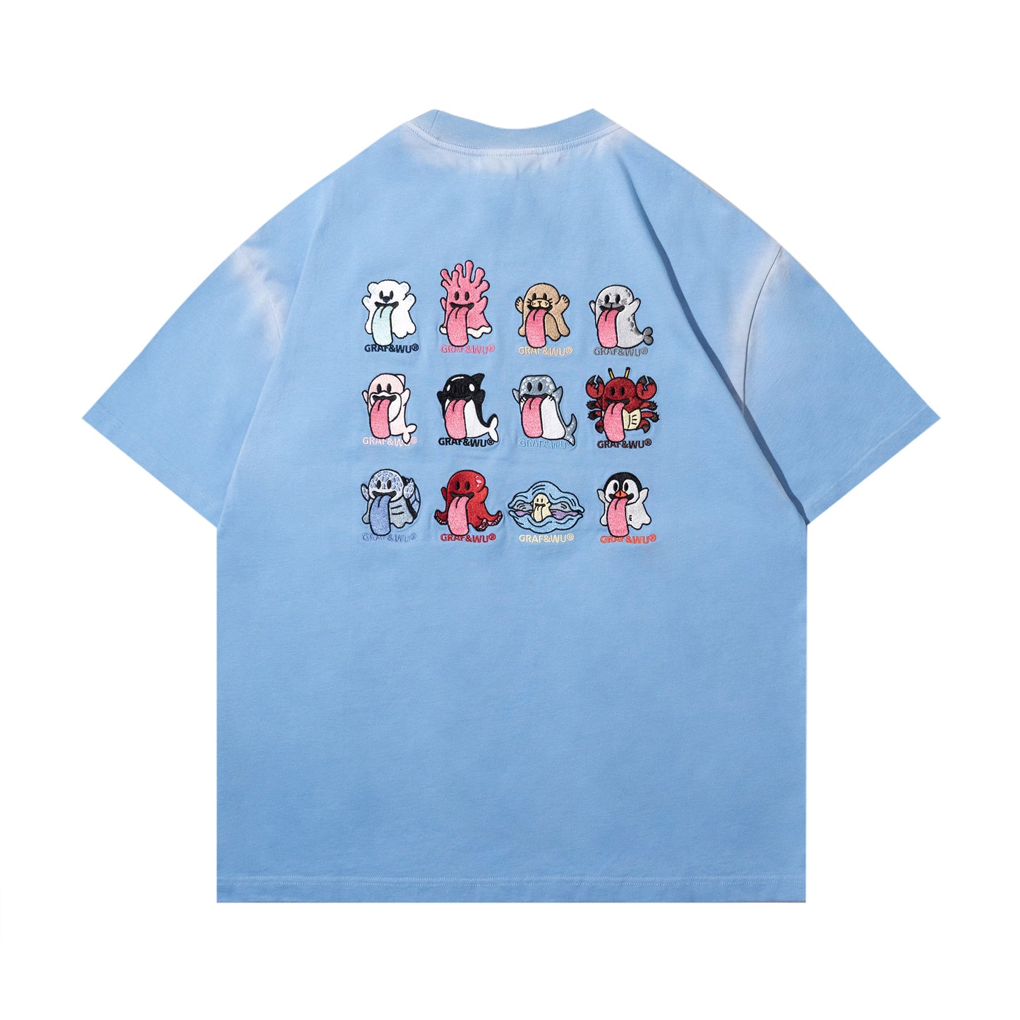 GRAF&WU 12 Ocean Cute Ghost Character Embroidered T-Shirts