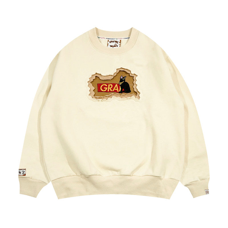GRAF&WU Classic Erosion 2.0 3D Design Casual Fleece Crew Neck Sweatshirt