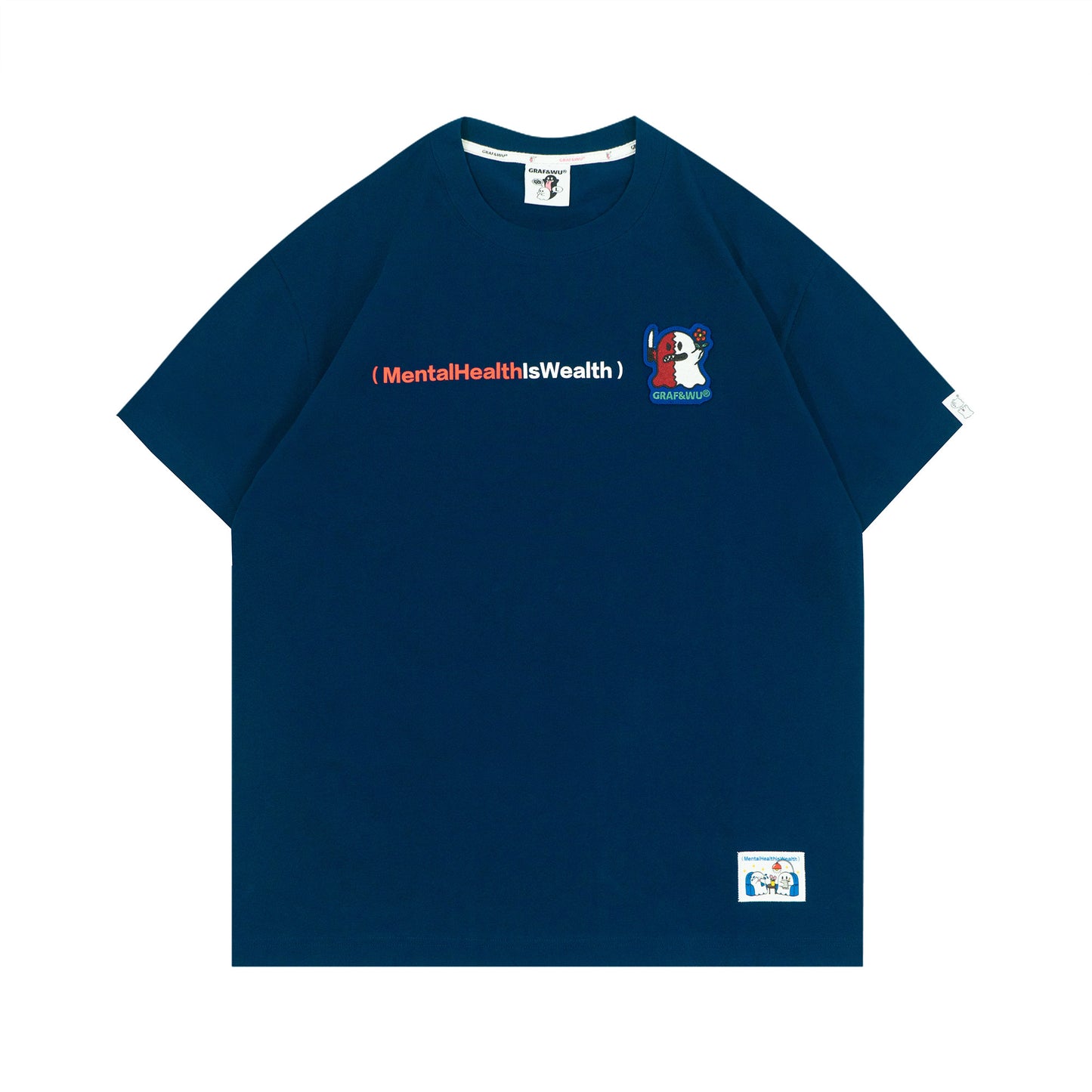 GRAF&WU Mental Health Series Cute Ghost Embroidery Graphic T-Shirt