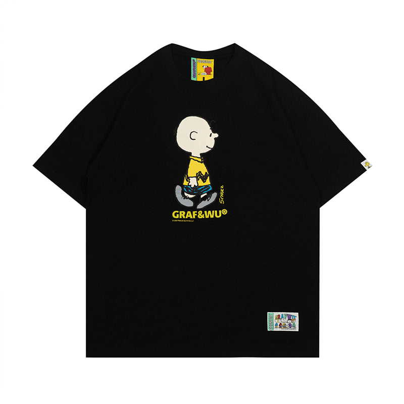 GRAF x PEANUTS Collab Charlie Brown Cartoon Print T-Shirt