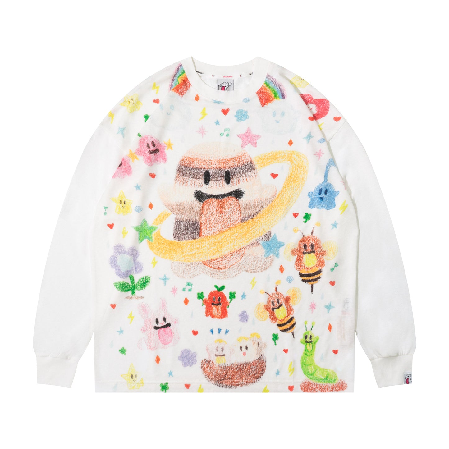 GRAF&WU Tencel Thin Long-Sleeve Cute Ghost Planet Art Shirt
