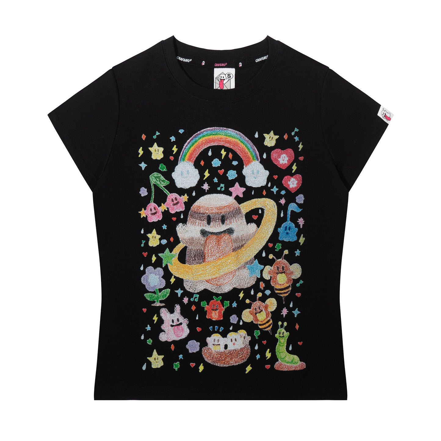 GRAF&WU Artistic Painted Solar System Planets Cute Ghost Hot Girl T-shirt