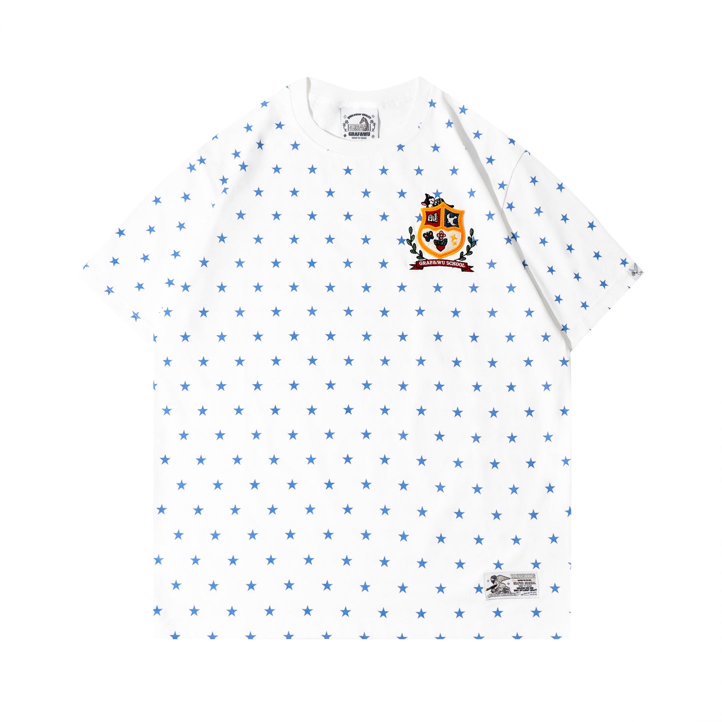 GRAF&WU Starry Cow Cat University Badge Embroidered Streetwear T-shirt