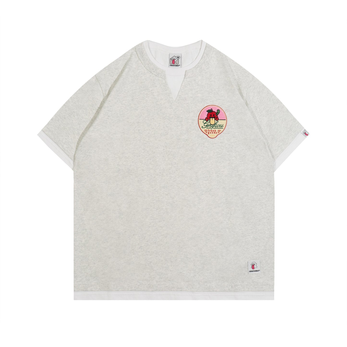GRAF&WU Vintage Fake Two-Piece Notch Crew Neck T-Shirt