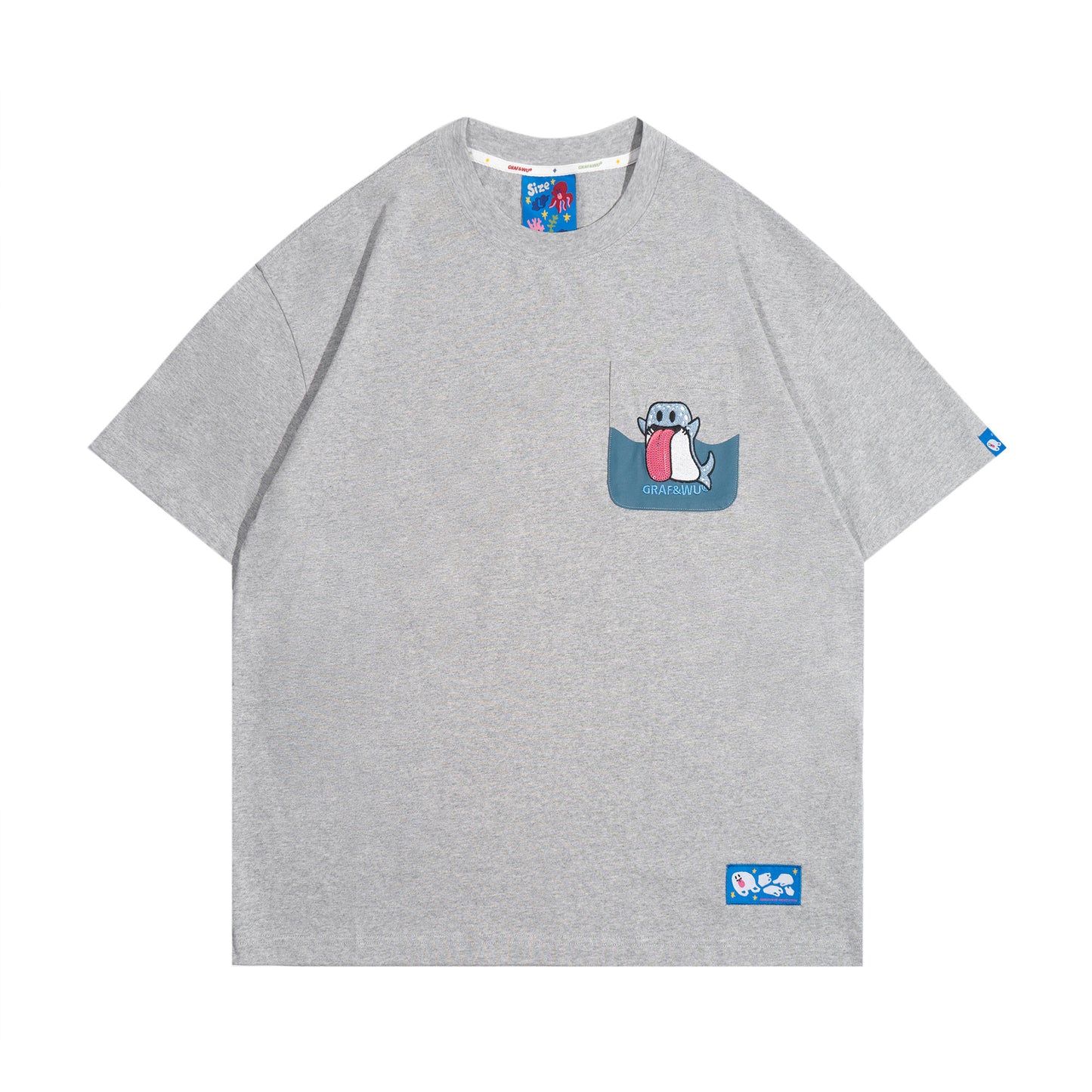 GRAF&WU BooGhost Ocean Protect Pocket T-Shirt - Grey Whale Shark art print tee