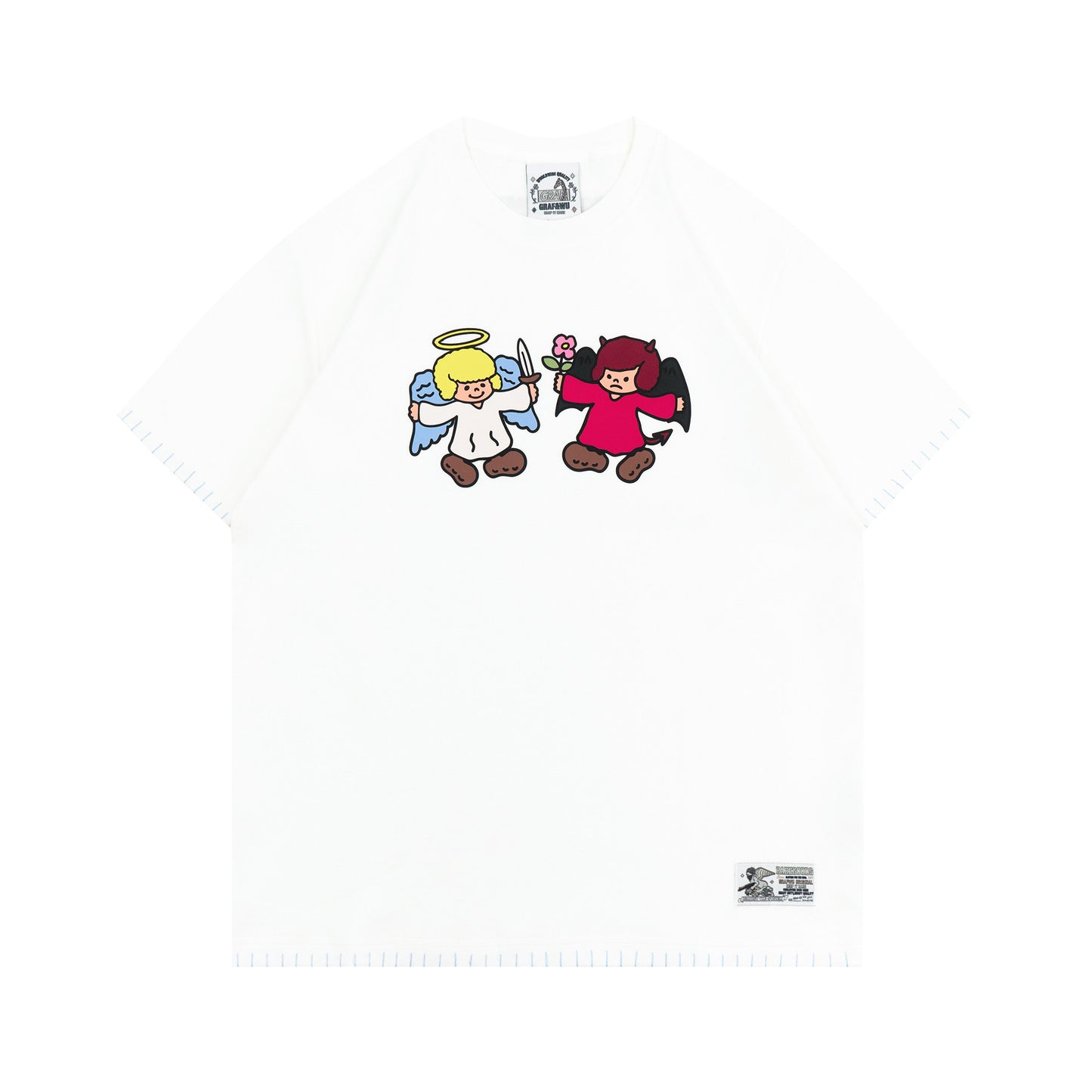 GRAF&WU Cartoon Retro Angel Devil Streetwear Loose T-shirt