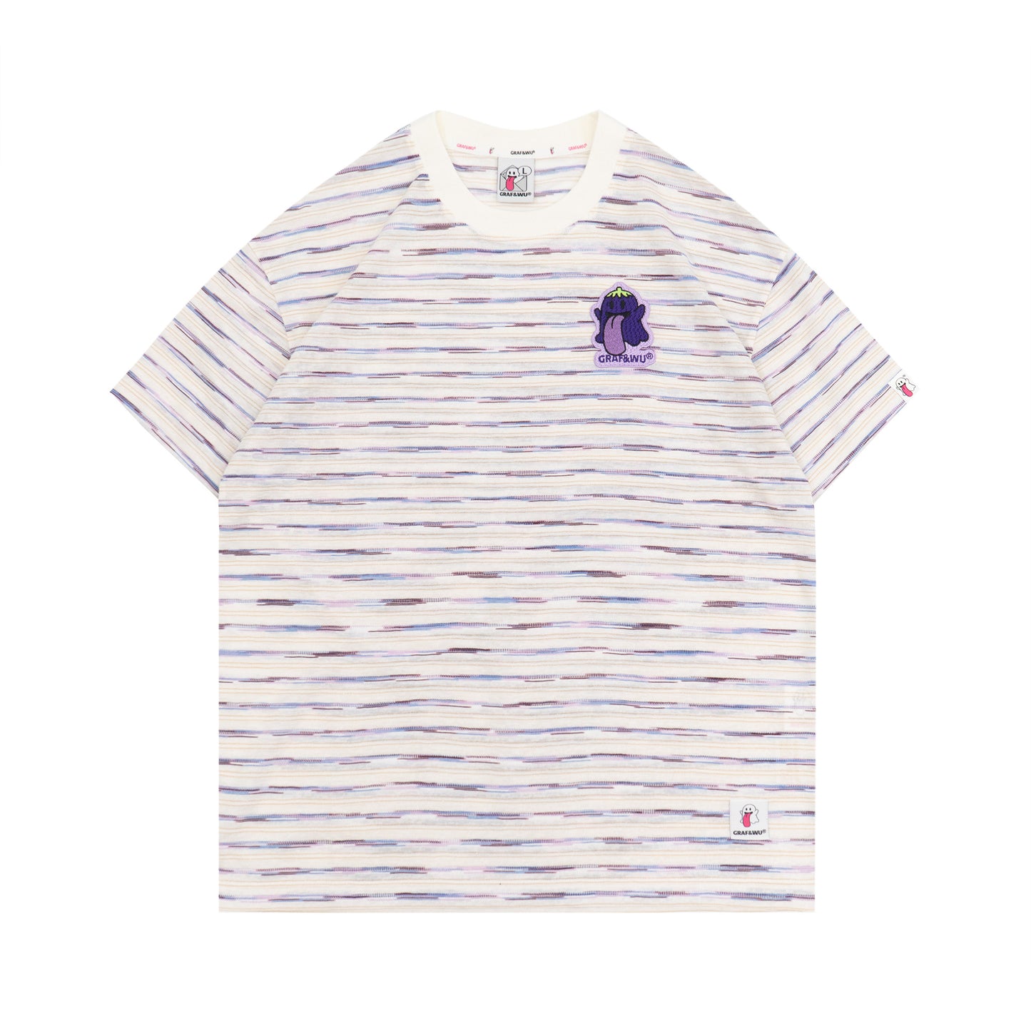 GRAF&WU OG Cute Ghost Angel Devil Embroidered Colorful Striped T-Shirt
