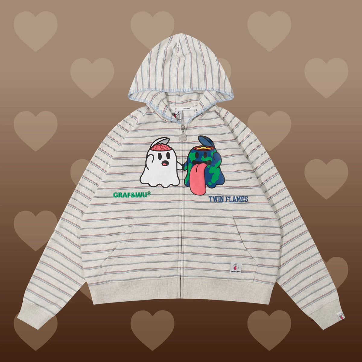 GRAF&WU Twin Flame Cute Ghost Stitching Loose Striped Couple's Sweatshirt Cardigan