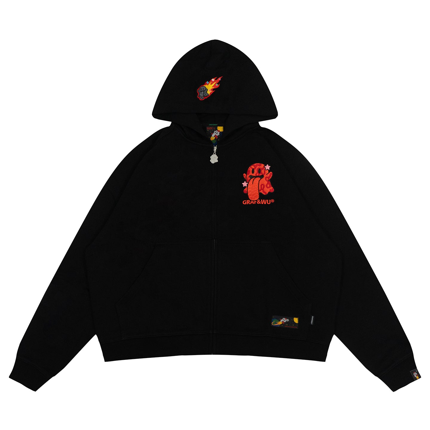 GRAF&WU Solar System Planet Cute Ghost Embroidered Zip-up Hoodie