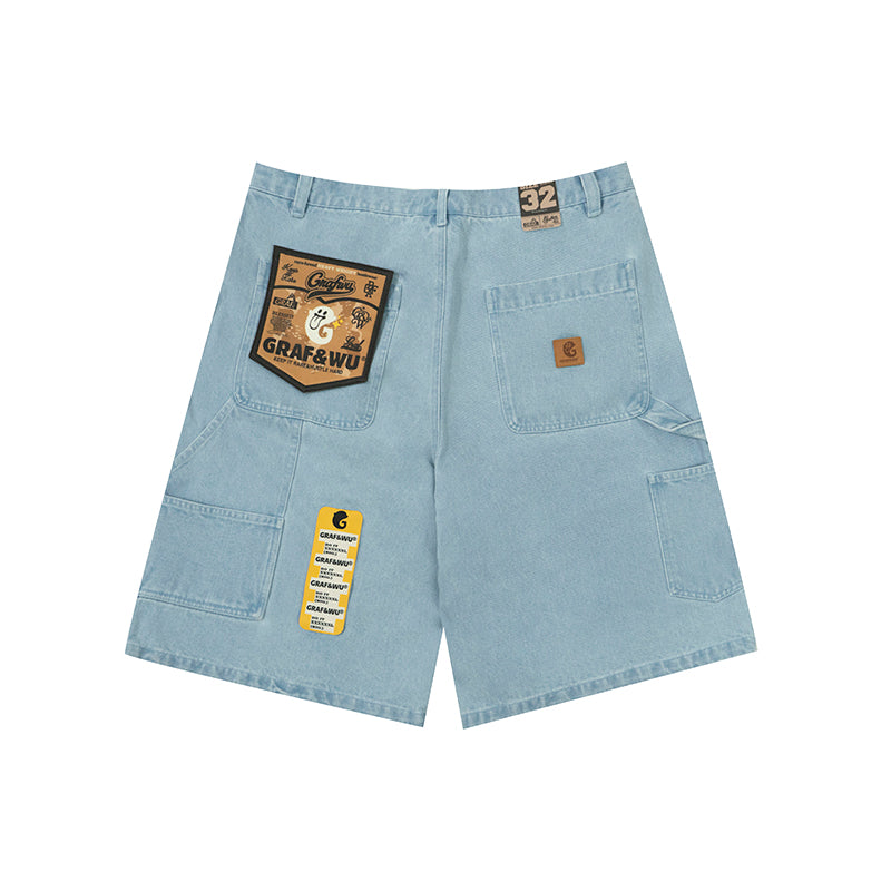 GRAF&WU Shorts Cute Ghost G Letter Logo Shorts Casual Solid Color Cargo Pants Men Women Cotton Shorts Hip-Hop Trend Pants