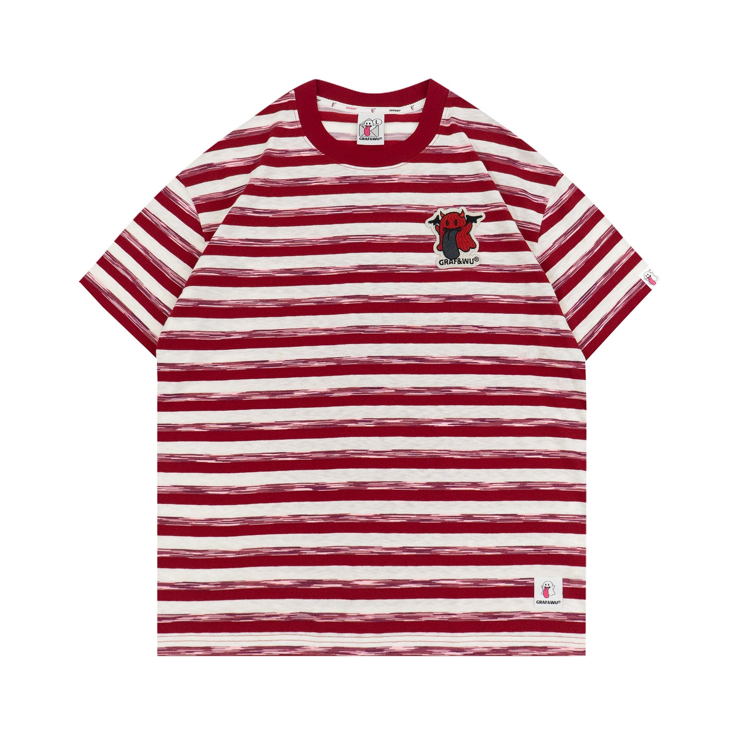 GRAF&WU OG Cute Ghost Angel Devil Embroidered Colorful Striped T-Shirt