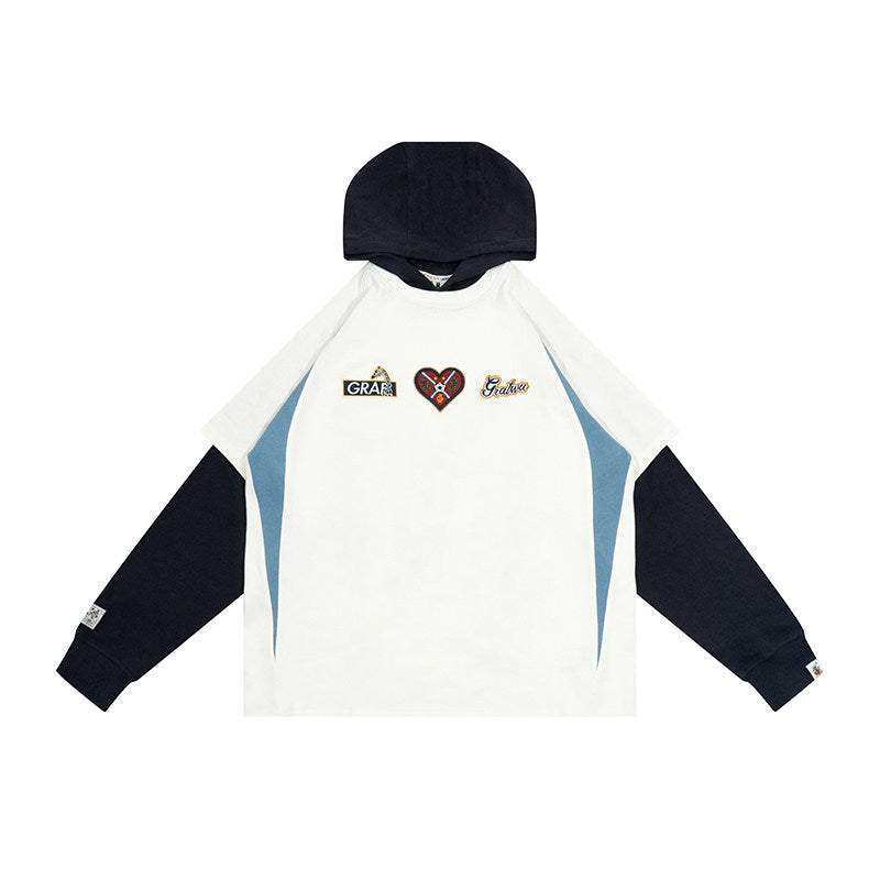GRAF&WU Blokecore Floral Embroidery Thin Layered Look Jersey Hoodie