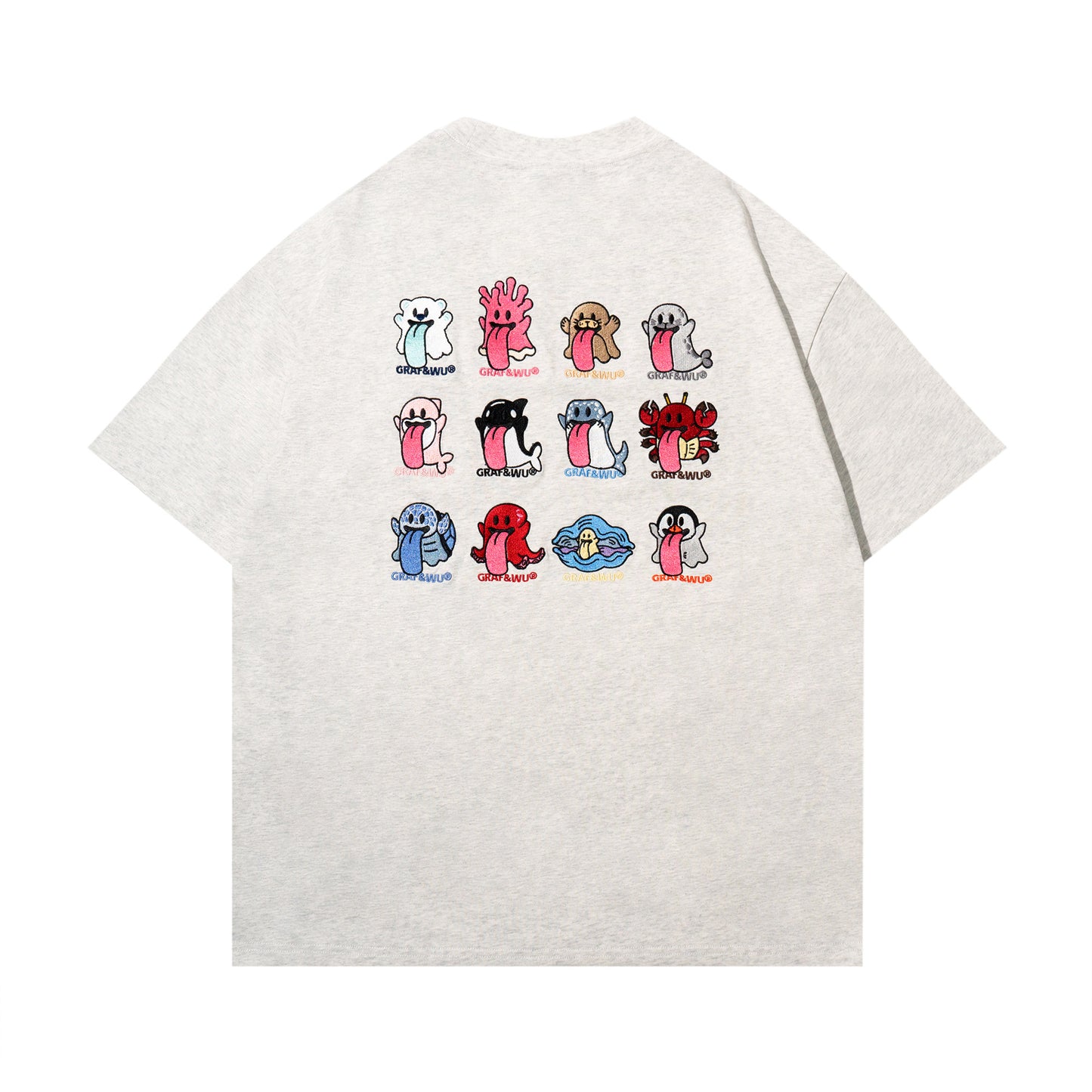 GRAF&WU 12 Ocean Cute Ghost Character Embroidered T-Shirts