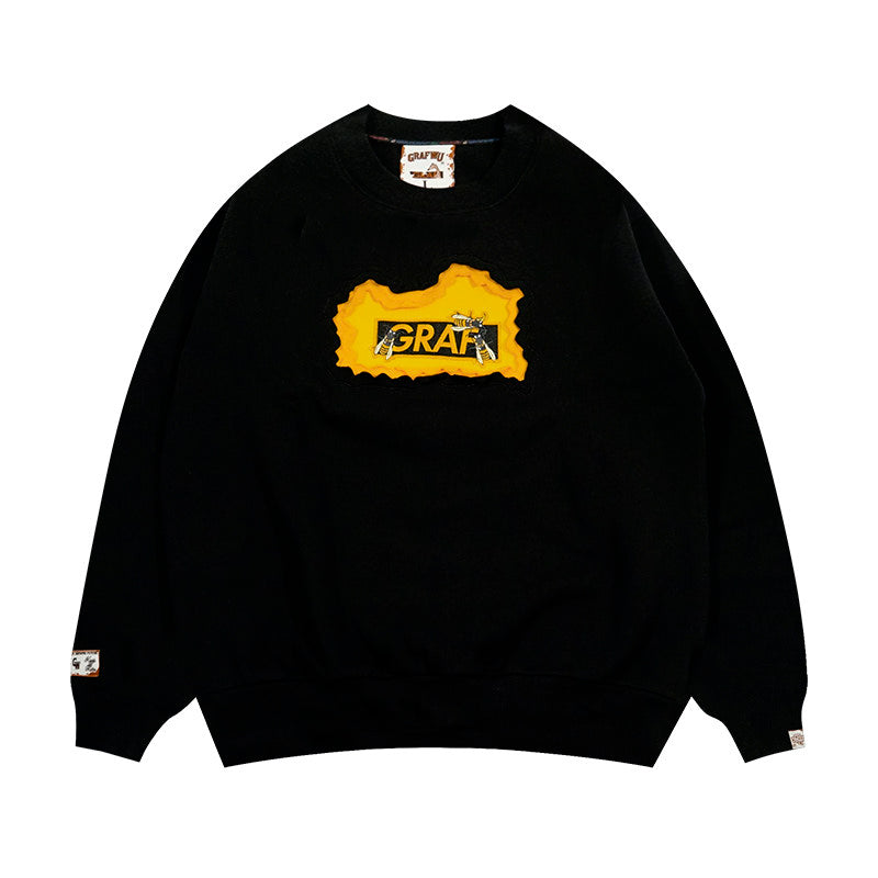 GRAF&WU Classic Erosion 2.0 3D Design Casual Fleece Crew Neck Sweatshirt