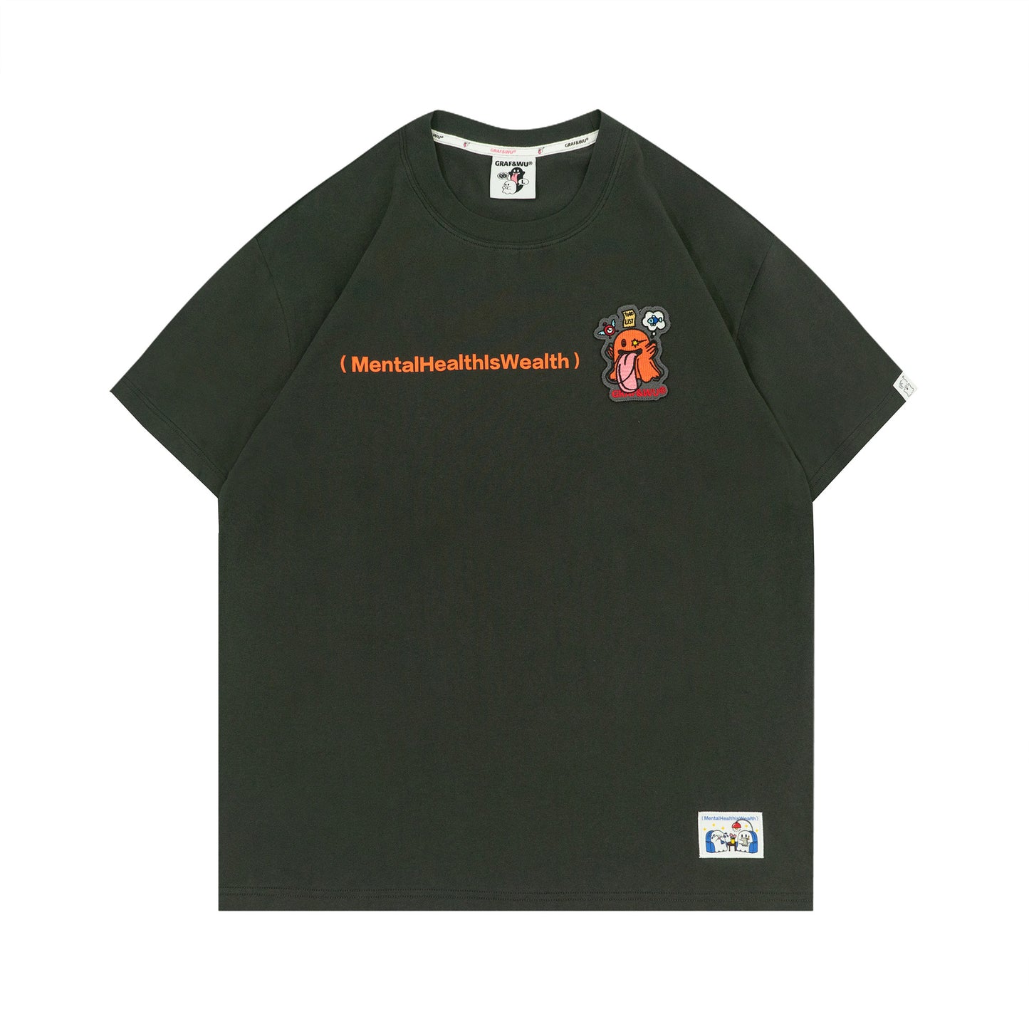 GRAF&WU Mental Health Series Cute Ghost Embroidery Graphic T-Shirt