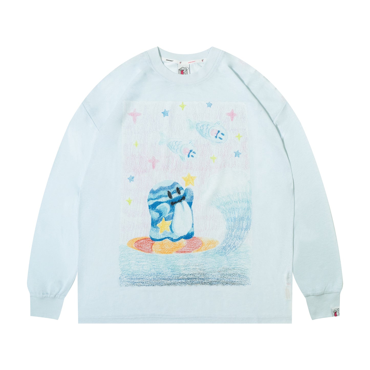GRAF&WU Tencel Thin Long-Sleeve Cute Ghost Planet Art Shirt