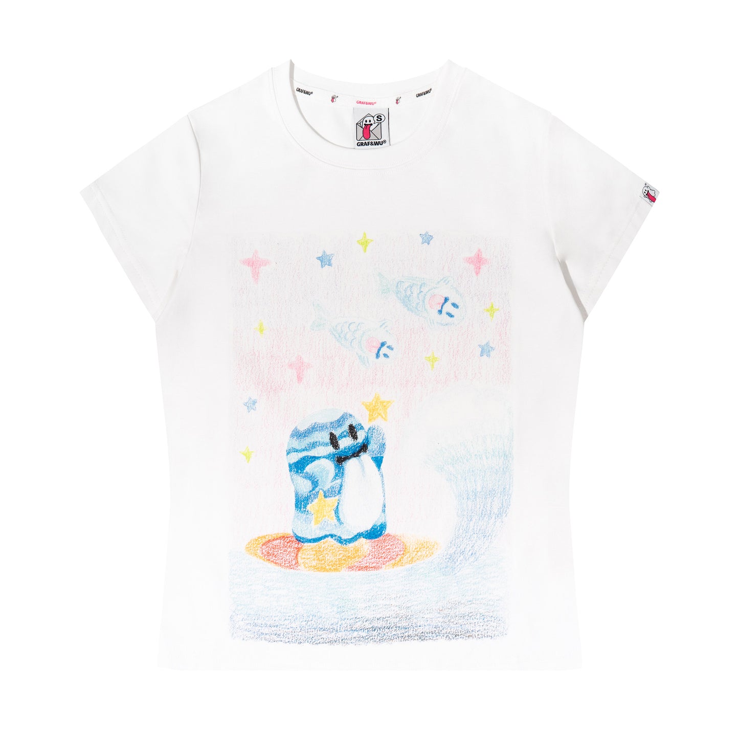 GRAF&WU Artistic Painted Solar System Planets Cute Ghost Hot Girl T-shirt