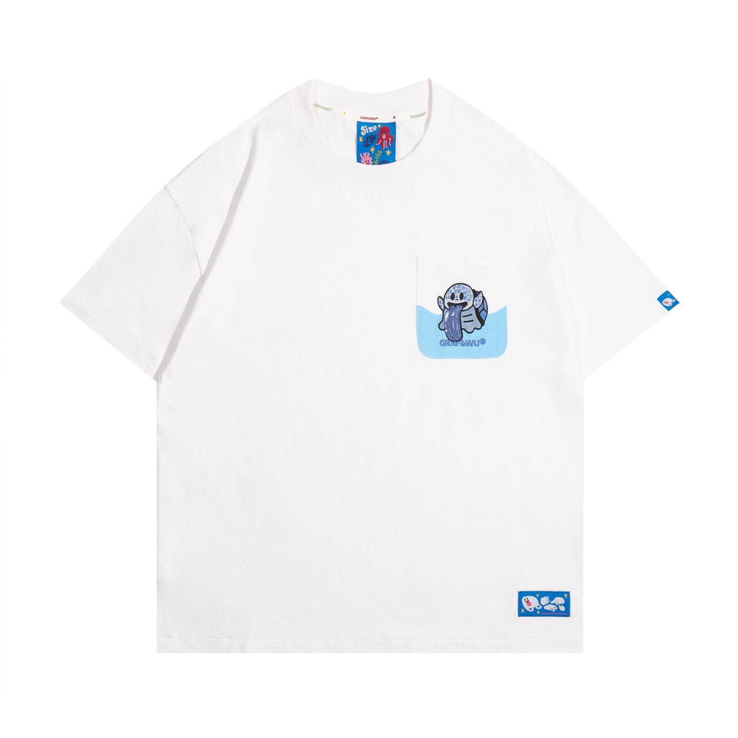 GRAF&WU BooGhost Ocean Protect Pocket T-Shirt - White Sea Turtle cute ghost streetwear