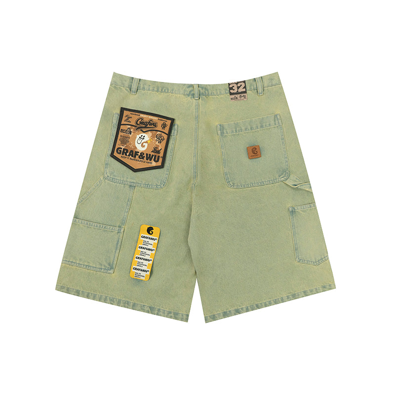 GRAF&WU Shorts Cute Ghost G Letter Logo Shorts Casual Solid Color Cargo Pants Men Women Cotton Shorts Hip-Hop Trend Pants