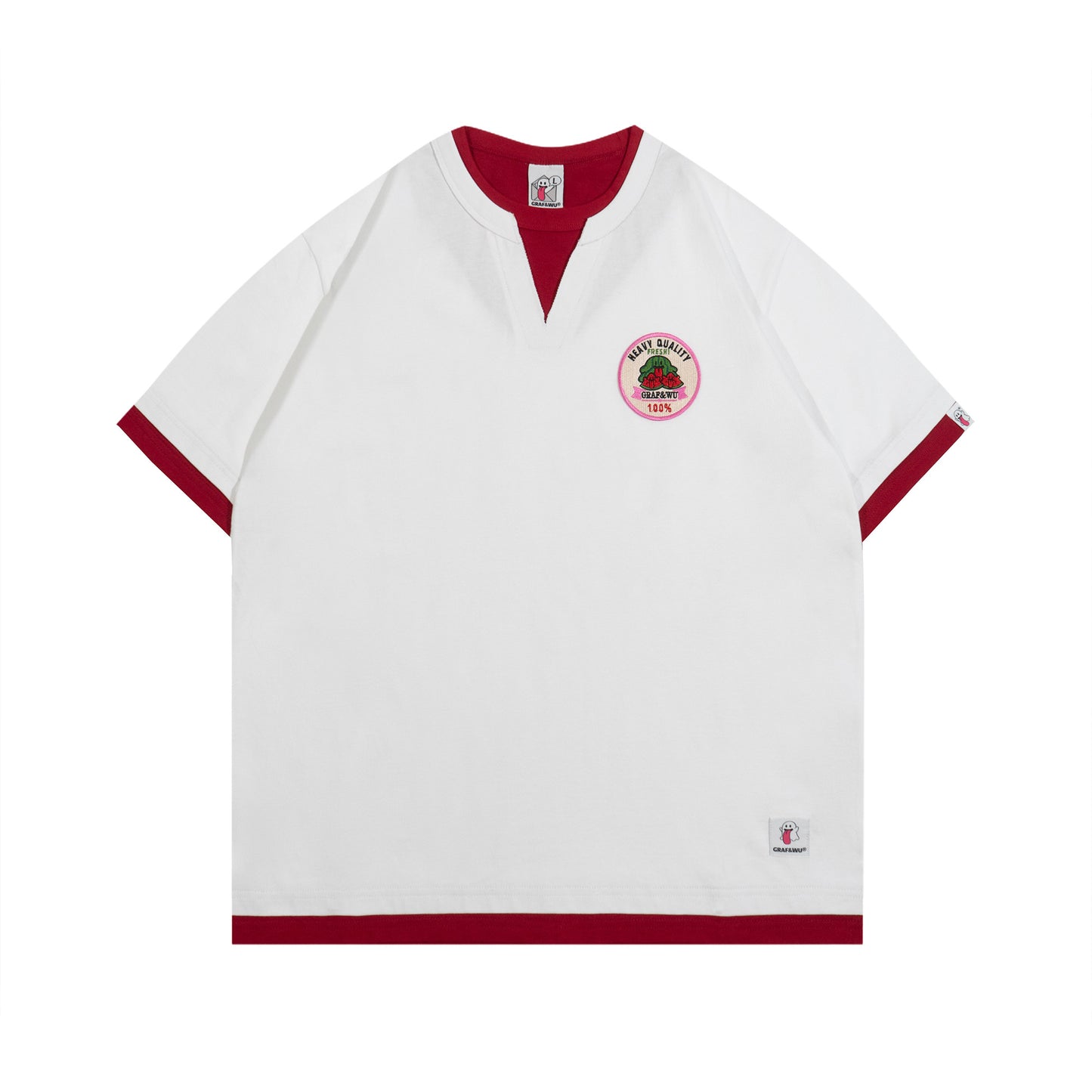 GRAF&WU Vintage Fake Two-Piece Notch Crew Neck T-Shirt